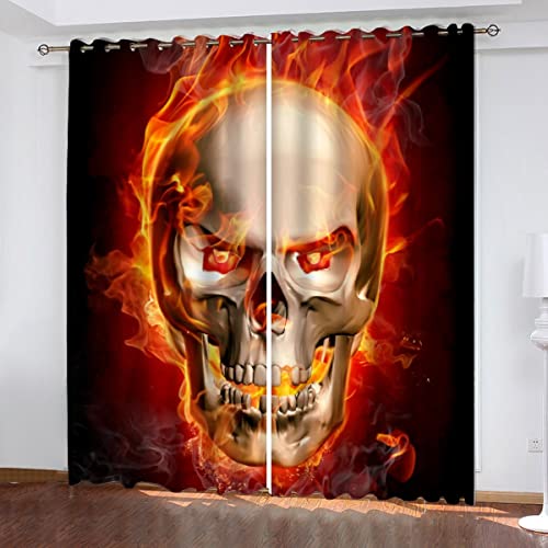 Gardinen Blickdicht Vorhänge 2er Set Skelett Vorhänge 3D Druck Modern Verdunkelungs Thermo mit Ösen Totenkopf Gothic Cartoon Vorhänge-Set für Wohnzimmer Schlafzimmer Kinderzimmer 200x200cm von TAOLU