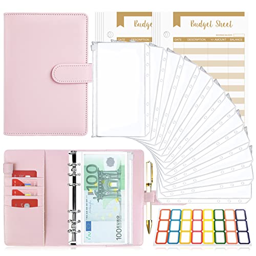 Budget Planner Budget Binder A6, Budgetplaner Geld Organizer mit Weiche Tasche, TAOPE Leder Budget Binder Notizbuch A6 Cash Stuffing, 6 Löcher Budget Planner, Haushaltsbuch mit Geldfächer Rein Rosa von TAOPE