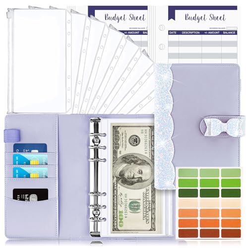 Budget Planner Budget Binder A6, Budgetplaner Geld Organizer mit Weiche Tasche, TAOPE Budget Binder Notizbuch Cash Stuffing, 6 Löcher Budget Planner, Haushaltsbuch mit Geldfächer Schmetterling Violett von TAOPE