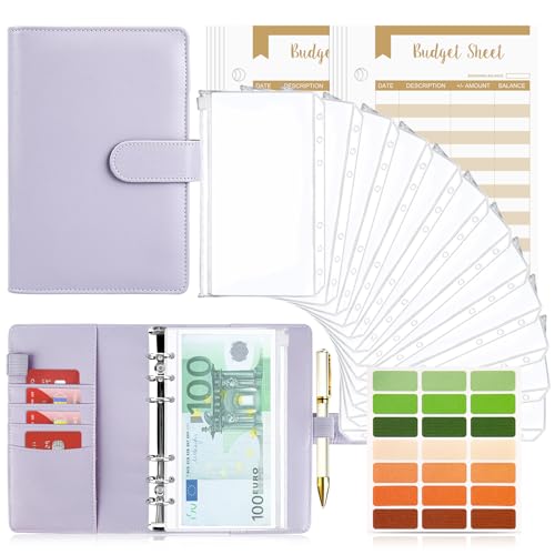 TAOPE Budget Planner Budget Binder A6, Budgetplaner Geld Organizer mit Weiche Tasche, Budget Binder Notizbuch A6 Cash Stuffing, 6 Löcher Budget Planner, Haushaltsbuch mit Geldfächer Reines Lila von TAOPE