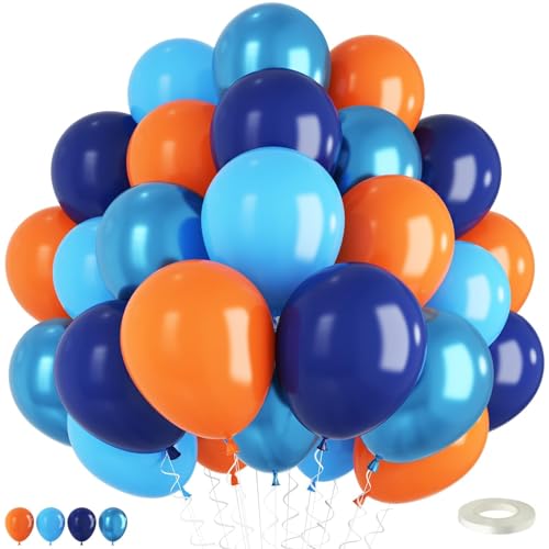 Luftballons Blau Orange 60 Stück 12 Zoll Marineblau Hellblau Orange Luftballons mit Blau Metallic Latex Ballons für Jungen Geburtstag Weltraum Thema Babyparty Abschlussfeier Basketball Party Deko von TAOYE