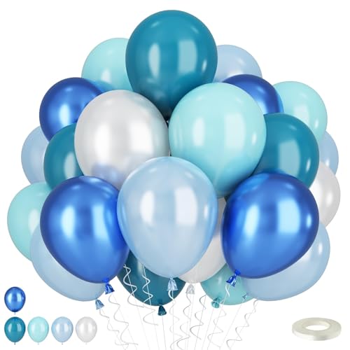 Luftballons Blau Weiß, 12 Zoll Türkis Perle Blau Weiß Luftballon mit Blau Metallic Latex Ballon, Ozean Luftballon, Unter dem Meer Ballons für Kinder Unterwasserwelt Geburtstag Party Babyparty Deko von TAOYE