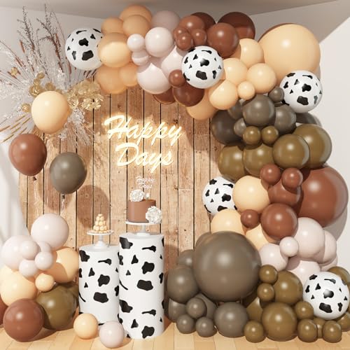 LuftBallon Girlande Kuh, 118 Stück Ballons Girlande Braun Beige Kuh 18/12/10/5 Zoll Kaffee Neutral Aprikose Latex Luftballons für Bauernhof Thema Kinder Geburtstag Western Cowboy Party Dekoration von TAOYE