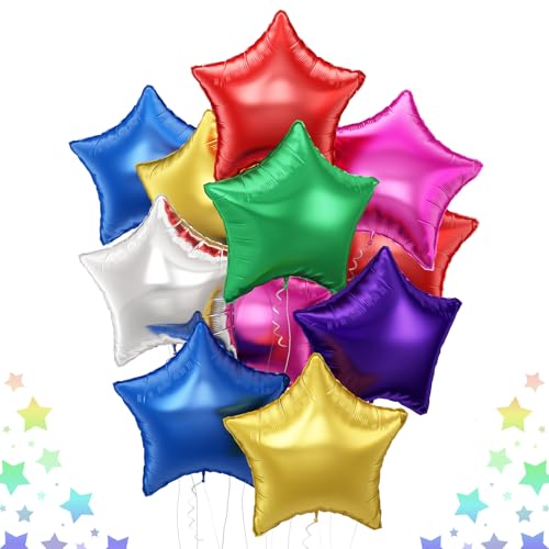 Bunte Stern Foil Luftballon, 18 Zoll 14 Stück Buntes Pentagramm Folienballons Groß Bunt Sterne Mylar Helium Luftballon für Kinder Geburtstag Babyparty Regenbogen Party Dekoration von TAOYE