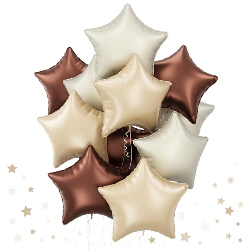 Creme Stern Foil Luftballon, 18 Zoll Groß Braun Beige Sterne Folienballons 12 Stück Braun Nude Pentagramm Helium Folien Ballons Party Dekoration für Boho Thema Geburtstag Hochzeit Babyparty von TAOYE