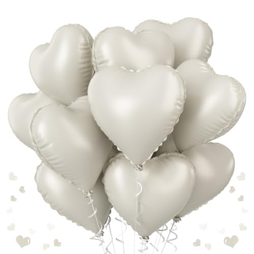 Herz Folienballon Creme, 12 Stück 18 Zoll Creme Herz Folien Luftballons, Cremefarbene Herz Helium Luftballons, Cremeweiß Herz Folienluftballon für Boho Mädchen Geburtstag Baby Party Valentinstag von TAOYE