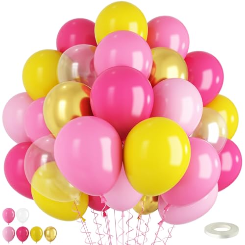 Luftballons Rosa Gelb 60 Stück 12 Zoll Rosa Rosarot Hellrosa Gelb Luftballon mit Gold Metallic Latex Ballon, Transparenter Ballon für Kinder Mädchen Babyparty Jubiläum Geburtstag Party Dekoration von TAOYE