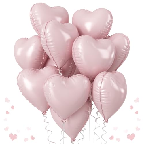 Baby Rosa Herz Folienballons, 18 Zoll Rosa Herz Helium Luftballons, 12 Stück Hell Rosa Herz Luftballons, Perl Rosa Mylar Herz Form Folien Ballons für Geburtstag Hochzeit Baby Party Braut Valentinstag von TAOYE