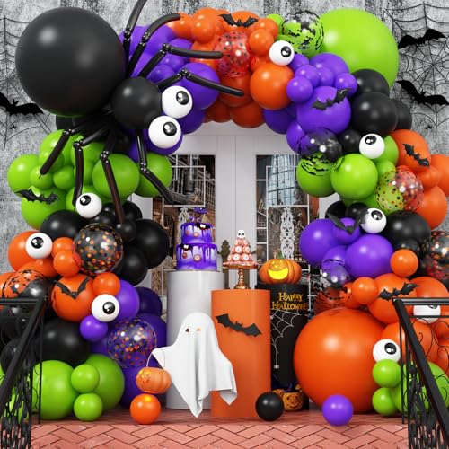 Halloween Ballon Girlande, Halloween Dekoration, Halloween Luftballon Girlande, Spinne Halloween Girlande, Halloween Luftballon Kit, Schwarz Lila Grün Ballongirlande fur Halloween Drinnen Draußen Deko von TAOYE