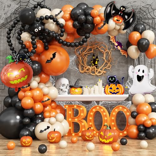 Halloween Luftballons Girlande, Halloween Deko, Halloween Balloon Girlande Spinne, Halloween Girlande Set, Schwarz Orange Weiß Halloween Luftballons Ghost Folienballon fur Spinne Halloween Thema Deko von TAOYE