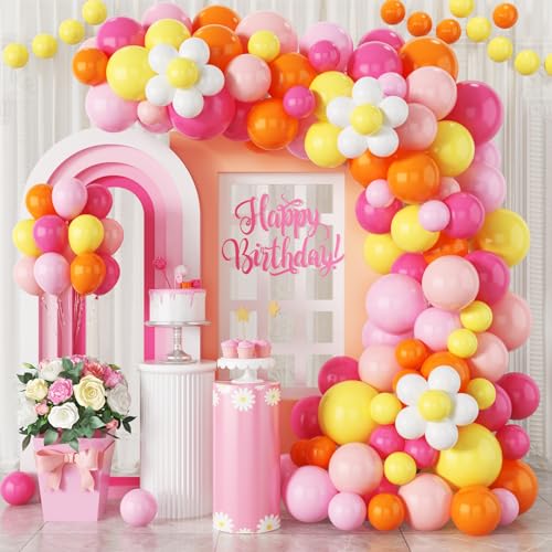 Luftballons Girlande Rosa Orange, 142 Stück Boho Orange Rosa Gelb Latex Ballons 12 10 5 Zoll Gänseblümchen Ballons Girlande für Boho Frauen Mädchen Geburtstag Hochzeit Verlobung Babyparty Dekoration von TAOYE