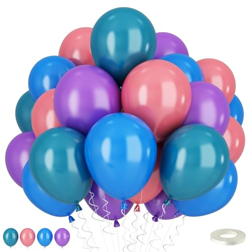 Luftballons Blau Lila Rosa, 12 Zoll Retro Rosa Dunkelblau Lila Luftballon mit Blaugrün Latex Ballon, Türkis Blau Altrosa Violett Luftballon für Kinder Geburtstag Hawaii Tropical Babyparty Dekoration von TAOYE