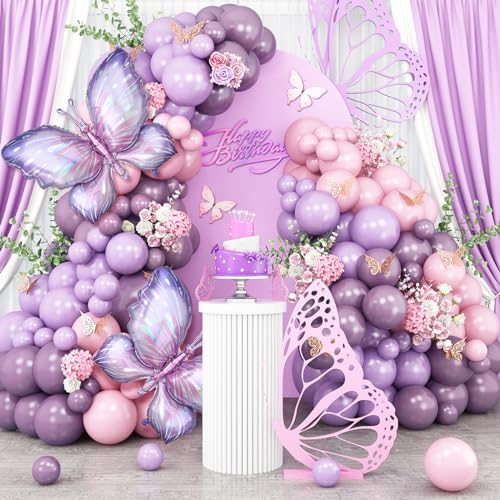 Luftballons Girlande Schmetterlinge, 110 Stück Lila Rosa Latex Ballons Bogen 18 10 5 Zoll Pastell Lavendel Rosa Luftballons Girlande Rosa Violett Latex Ballon für Mädchen Geburtstag Babyparty von TAOYE