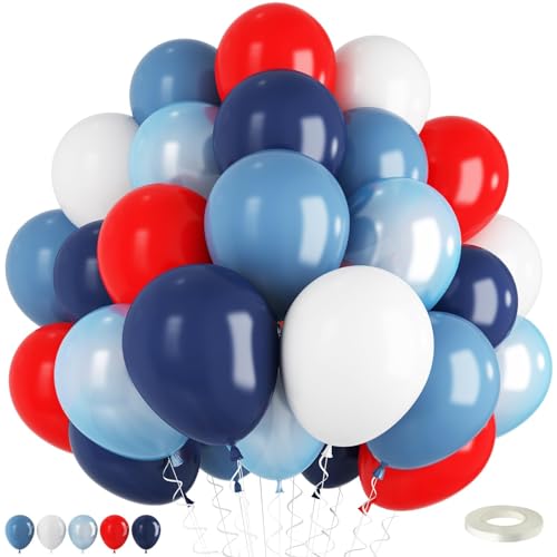 Luftballons Rot Blau Weiß 60 Stück 12 Zoll Rot Marineblau Meerblau Weiss Luftballon mit Perlhellblau Latex Ballon für Jungen Geburtstag Babyparty Abschlussfeier Karneval Superhelden Party Dekoration von TAOYE