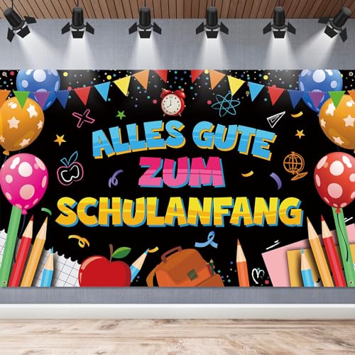 TAOYE Einschulung Deko Banner, Alles Gute Zum Schulanfang Banner, Schulanfang Schuleinführung Deko Banner Hintergrund, Extra Groß Schulkind Girlande Banner Deko für Kinder Jungen Mädchen, 185x110cm von TAOYE