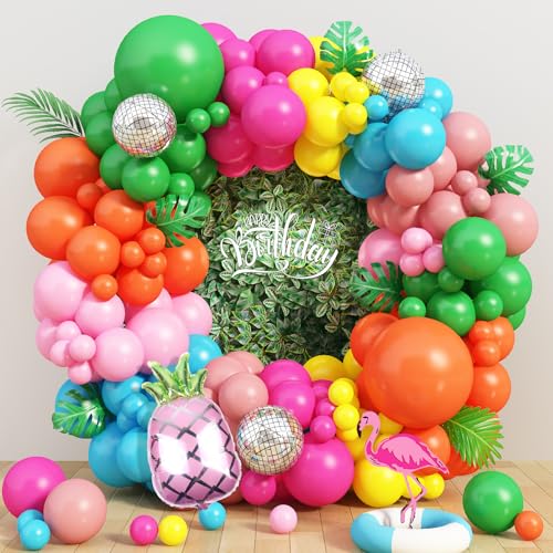 Tropische Luftballon Girlande, 132 Stück Sommer Hawaii Luftballons Girlande 18 10 5 Zoll Hot Rosa Grün Orange Latex Ballons mit Tasse Ananas Folien Balloon für Mädchen Tropische Sommer Pool Geburtstag von TAOYE