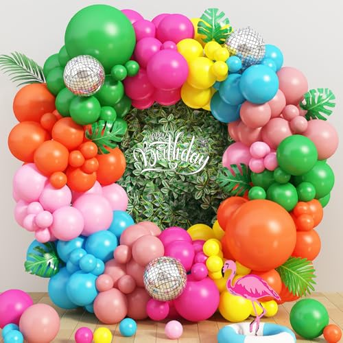 Tropische Luftballon Girlande, 130 Stück Sommer Hawaii Luftballons Girlande 18 10 5 Zoll Hot Rosa Grün Orange Latex Ballons mit Tasse Ananas Folien Balloon für Mädchen Tropische Sommer Pool Geburtstag von TAOYE