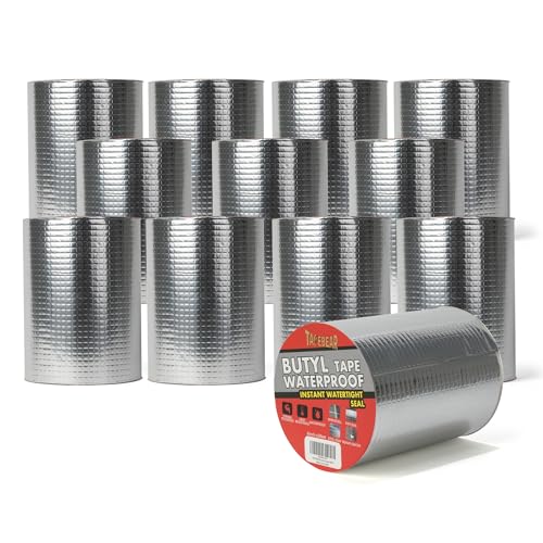 TAPEBEAR 12 Rollen Wasserdichtes Butylband 150mmx5m, Wasserdichtes Starkes Selbstklebendes DichtungsbäNder, Silber Aluminium Klebeband Zur Reparatur Für Dachleckage, Oberflächenriss, Fensterbankspalt von TAPEBEAR