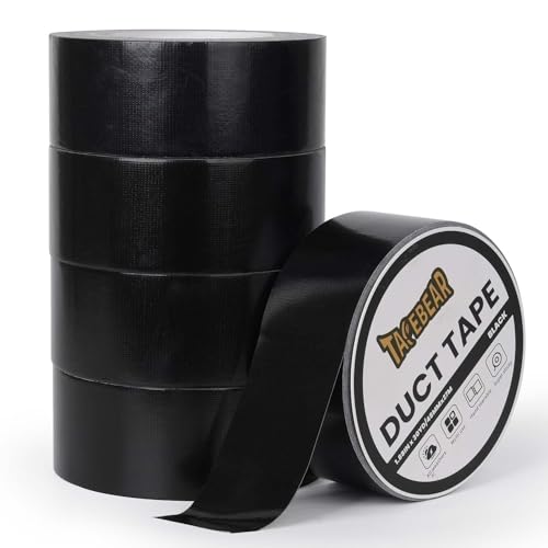 TAPEBEAR 5 Rollen Gewebereparatur-Klebeband Gewebeband Schwarz Duct Tape 48mm x 27m, Gewebeverstärktes Ductape extra stark Stärke 0,23mm zum Reparieren, Befestigen, Bündeln, Verstärken oder Abdichten von TAPEBEAR