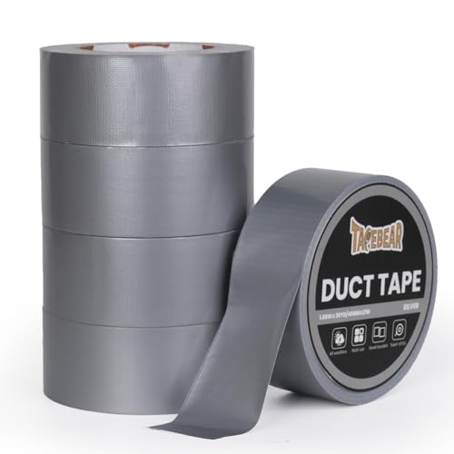 TAPEBEAR 5 Rollen Gewebereparatur-Klebeband Gewebeband Silber Duct Tape 48mm x 27m, Gewebeverstärktes Ductape extra stark Stärke 0,23mm zum Reparieren, Befestigen, Bündeln, Verstärken oder Abdichten von TAPEBEAR