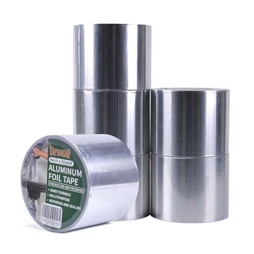 TAPEBEAR Aluminiumband 6Rollen 46m x 100mm, Aluminium Klebeband, Beständig 80° C bis 100° C, Alu-Klebeband Wasserdichtes HitzebestäNdiges, Zum Versiegeln, Reparieren Und Isolieren von TAPEBEAR