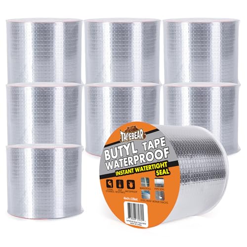 TAPEBEAR Butylband Wasserdichtes Klebeband 100mm x 10m, Starkes Dichtungsband Selbstklebend, Aluminium Klebeband Zur Reparatur Für Dachleckage Oberflächenriss Wohnwagen Rohr Glas Fenster, 8 Rollen von TAPEBEAR