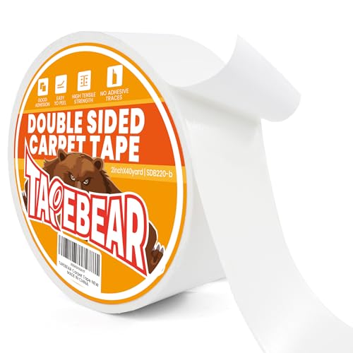 TAPEBEAR Extra Starkes Teppichklebeband Doppelseitig, Teppichklebeband RüCkstandsfrei, Doppelseitiges Klebeband Ablösbar, Teppichverlegeband FüR Teppich, Bodenbelag, 2inch X 40yard, Weiß von TAPEBEAR