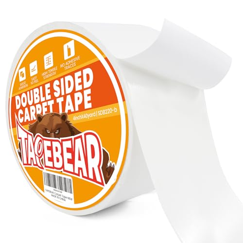 TAPEBEAR Extra Starkes Teppichklebeband Doppelseitig, Teppichklebeband RüCkstandsfrei, Doppelseitiges Klebeband Ablösbar, Teppichverlegeband FüR Teppich, Bodenbelag, 4inch X 40yard, Weiß von TAPEBEAR