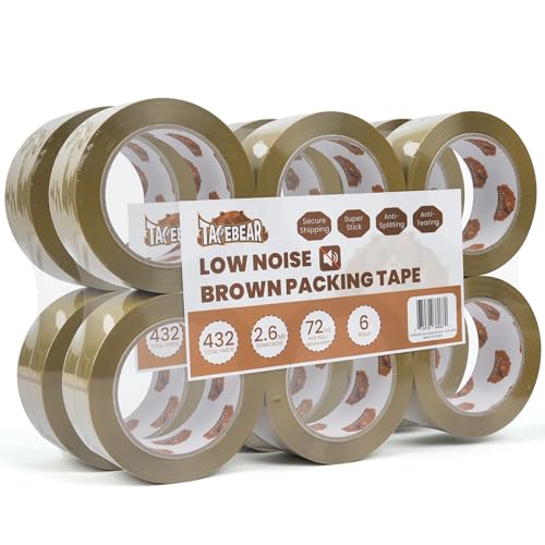 TAPEBEAR Geräuscharmes Paketklebeband Braun Packband 48mm x 66m, 12Rollen Klebeband Kartonband zum Verpacken von Paketen und Versandschachteln von TAPEBEAR