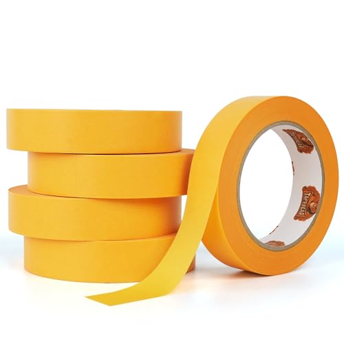 TAPEBEAR Goldband Klebeband Profi Malerkrepp 25mm x 50m, 5x Malerband Maler Abklebeband Gold Washi-Papier Selbstklebend für Innen Malerarbeiten, Lackieren und Renovierungen von TAPEBEAR