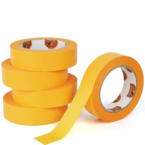 TAPEBEAR Goldband Klebeband Profi Malerkrepp 30mm x 50m, 5x Malerband Maler Abklebeband Gold Washi-Papier Selbstklebend für Innen Malerarbeiten, Lackieren und Renovierungen von TAPEBEAR