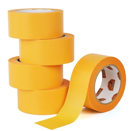 TAPEBEAR Goldband Klebeband Profi Malerkrepp 50mm x 50m, 5x Malerband Maler Abklebeband Gold Washi-Papier Selbstklebend für Innen Malerarbeiten, Lackieren und Renovierungen von TAPEBEAR