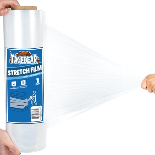 TAPEBEAR Stretchfolie mit Griff 380mm x 305m, Transparente Wickelfolie Palettenfolie Kunststofffolie Verpackungsfolie Schrumpffolie für Möbel Versand von TAPEBEAR