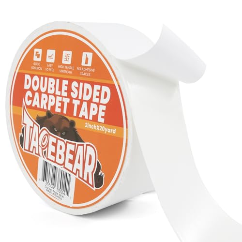 TAPEBEAR Teppichklebeband Doppelseitig Extra Starkes 18m x 50mm, RüCkstandsfrei Doppelseitiges Teppich Klebeband von Teppich, Bodenbelag, den privaten und professionellen Gebrauch, Weiß von TAPEBEAR