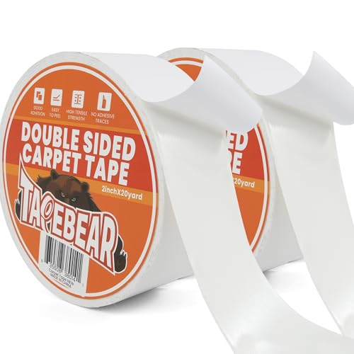 TAPEBEAR Teppichklebeband Doppelseitig Extra Starkes 18mx50mm, RüCkstandsfrei Doppelseitiges Teppich Klebeband von Teppich, Bodenbelag, 2 Rollen, Weiß von TAPEBEAR