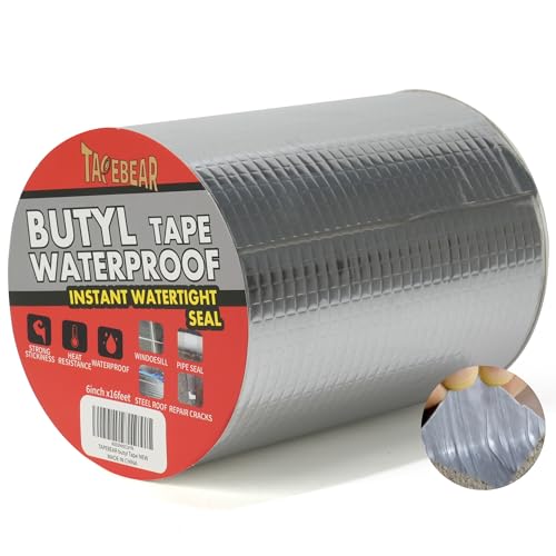 TAPEBEAR Wasserdichtes Butylband 150mmx5m, Wasserdichtes Starkes Selbstklebendes DichtungsbäNder, Silber Aluminium Klebeband Zur Reparatur Für Dachleckage, Oberflächenriss, Fensterbankspalt, Rohrbruch von TAPEBEAR