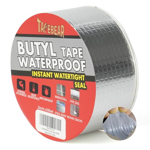 TAPEBEAR Wasserdichtes Butylband 50mm x5m, Wasserdichtes Starkes Selbstklebendes DichtungsbäNder, Silber Aluminium Klebeband Zur Reparatur Für Dachleckage, Oberflächenriss, Fensterbankspalt, Rohrbruch von TAPEBEAR