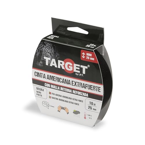 TARGET CTN1025N Amerikanisches Klebeband, extra stark, mit Netzgewebe, bis zu 0,43 mm dick (schwarz, 10 m x 25 mm) von TARGET