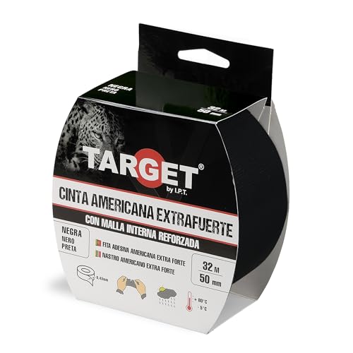 TARGET CTN3250N Amerikanisches Klebeband, extra stark, robust, netzverstärkt, bis zu 0,43 mm dick (schwarz, 32 m x 50 mm) von TARGET