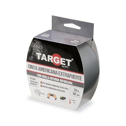 TARGET CTP1050N Amerikanisches Klebeband, extra stark, robust, netzverstärkt, bis zu 0,43 mm dick (Silber, 10 m x 50 mm) von TARGET