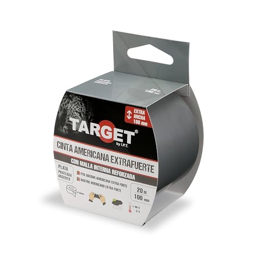 TARGET CTP20100N Amerikanisches Klebeband, extra stark, robust, netzverstärkt, bis zu 0,43 mm dick (Silber, 20 m x 100 mm) von TARGET