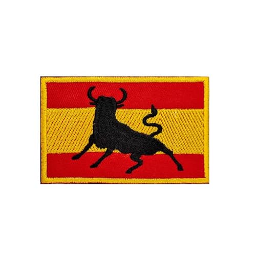 Spanische Flagge Klettverschluss Aufnäher Set 2er Pack mit Stier und Nationalflagge bestickte Hook und Loop Patches für Jacken Rucksäcke Uniformen Spanien Aufnäher für Kleidung Accessoires von TARIFA UNITED