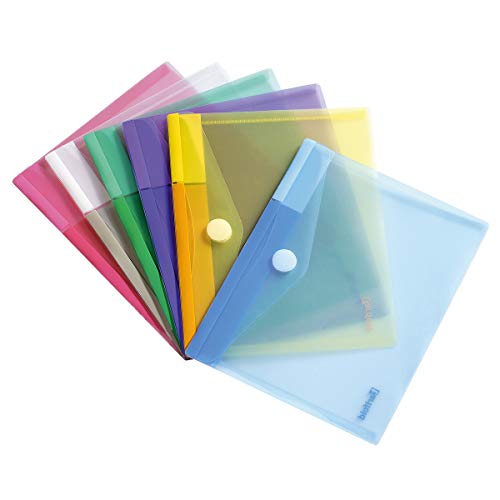 Tarifold Dokumententasche/Sammeltasche Din A5 Mit Siebdruckdesign und Klettverschluss - 6 Stk. sortiert (Blau, Lila, Grün, Gelb, Pink & Transparent) - 510259 von TARIFOLD