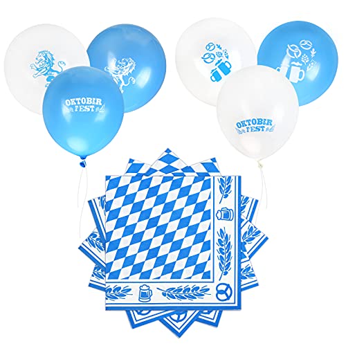 TAROME 46 STK Oktoberfest Servietten Deko,Bayern Papierservietten Oktoberfestservietten 33 x 33CM Oktoberfest Luftballon bayerische Partyservietten für Bierzelten Wiesn Tischdeko (blau & weiß) von TAROME