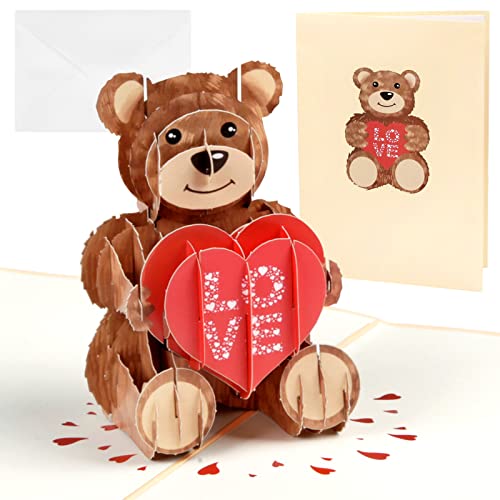 TAROME Pop Up Karte Teddybär Liebeskarte 3D Glückwunschkarte Bär mit „LOVE“ Herz Grußkarte Teddy Klappkarte Geschenkkarte für Geburtstag Hochzeitstag Valentinstag Jahrestag von TAROME