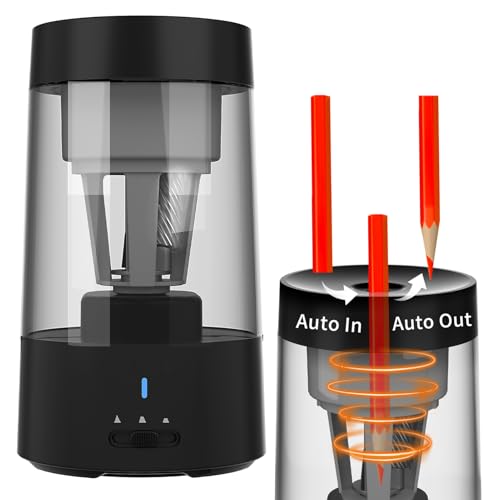 Elektrischer Bleistiftspitzer, Bleistiftspitzer für Buntstifte, Automatischer Stopp, Elektrischer Bleistiftspitzer Zum Einstecken für 6–8 Mm Bleistifte für Zuhause, Schule, (BLACK) von TARSHYRY