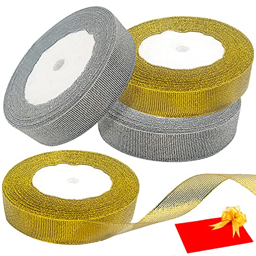 25 Yard Glitzer Metallic Dekoband, Geschenkband Weihnachten, Schleifenband Organza Band zum Zier Bastel für Hochzeit, Weihnachten, Geschenk (4) von TATAFUN