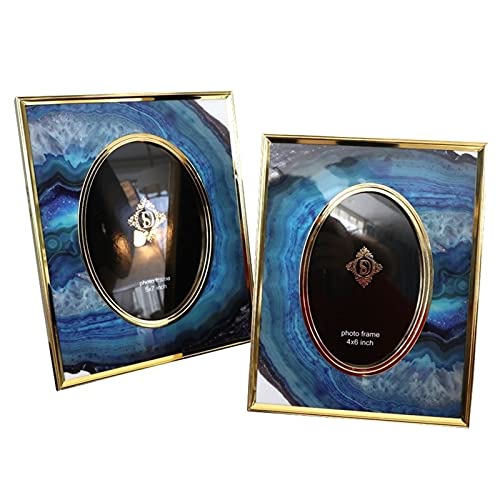 Phoframe Blaue Agate Textur Glas Fotorahmen Home Decoration Büro des Desktops Luxusdekoration 16 × 11/18,5 × 13,5 cm Foto horizontal vertikale Staffelei zurück (Satz von 2) Bilderrahmen von TATOS