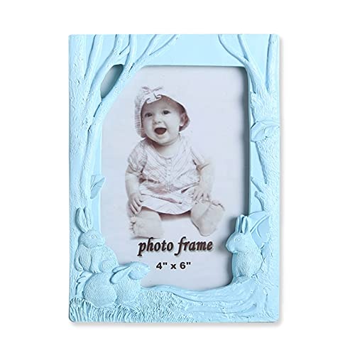 TATOS Phoframe 4 * 6 Kinderhasenfoto Frame kreativer Bilderrahmen süßer Harz Fotorahmen mit HD Glas- und Grau -Versperrungspanel Bilderrahmen(Blauw) von TATOS