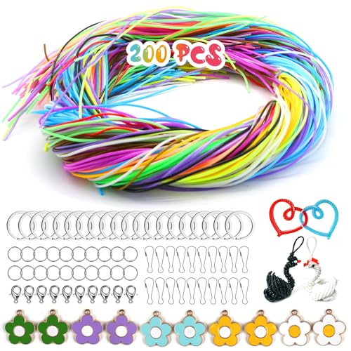 TAVADA 200 Stück Scooby DOO Bänder Set,Scoubidou Bänder Set,20 Farben Scoobydoo Bänder zum basteln,mit Keychain und Haken,für DIY Kunstwerk Schmuck Handarbeit Armbänder,Halskett,Schlüsselanhänger von TAVADA